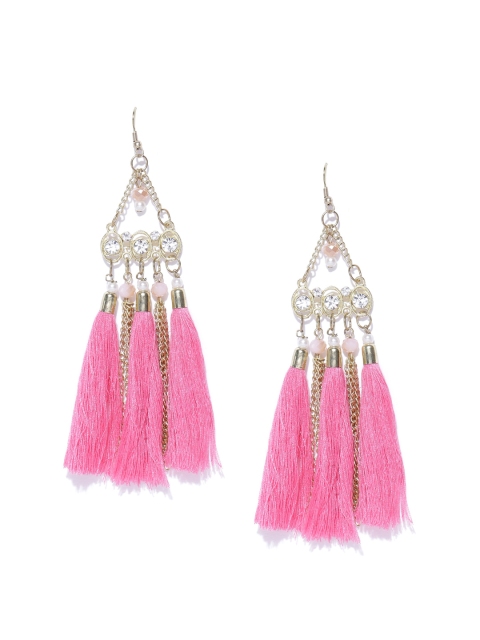 

Blueberry Gold-Plated & Pink Tasselled Geometric Drop Earrings