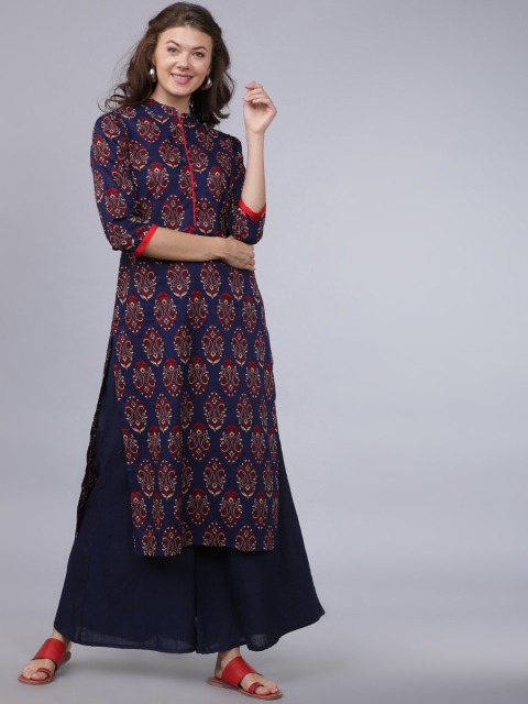 

Folklore Women Navy Blue & Red Printed Straight Kurta