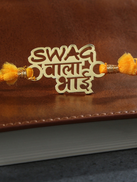 

Bigsmall Gold-Toned Swag Wala Bhai Emblazoned Handcrafted Rakhi