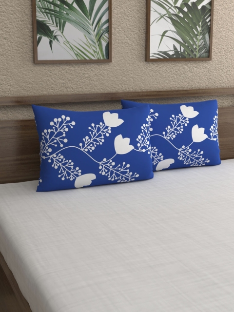 

Home Ecstasy Set Of 2 Blue & White Floral Printed 140 TC Pillow Covers