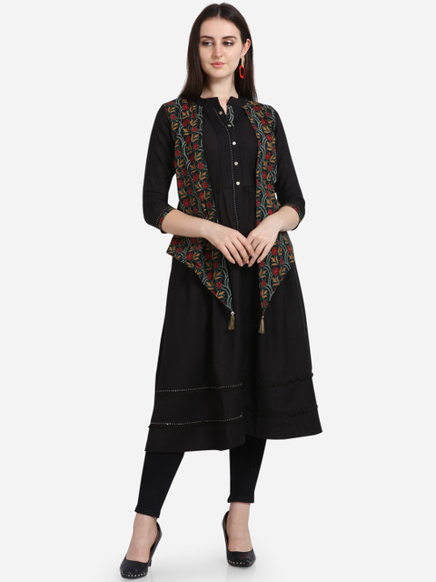 

Kvsfab Women Black & Red Printed A-Line Kurta