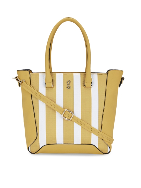 

Global Desi Yellow & White Striped Handheld Bag