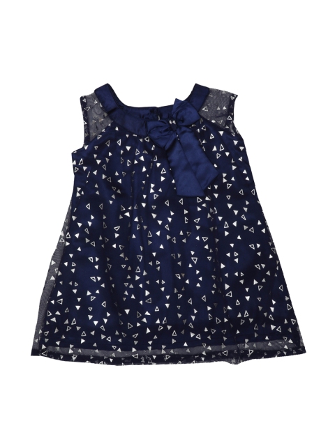 Doodle Girls Navy Blue & White Printed A-Line Dress