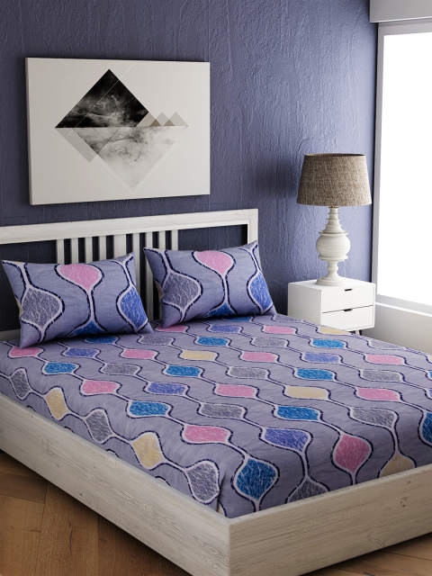 

EverHOME Blue Geometric 210 TC Cotton 1 Queen Bedsheet with 2 Pillow Covers