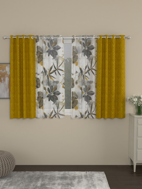 

ROSARA HOME Gold-Toned & Black Set of 4 Window Curtains