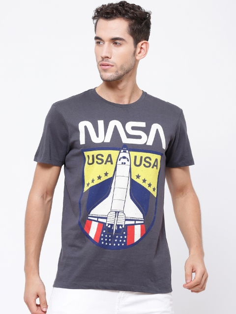 

Free Authority Men Grey Printed Nasa Round Neck Pure Cotton T-shirt