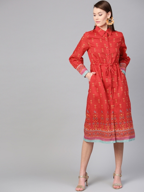 

RARE Women Red Floral Printed Shirt Dress