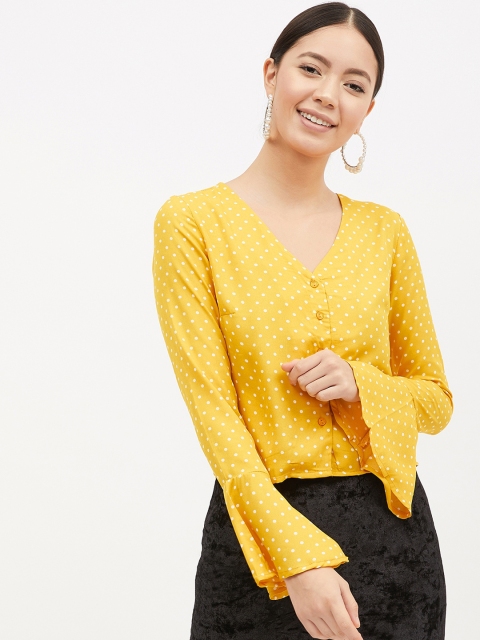 

Harpa Women Yellow & White Printed Shirt Style Top