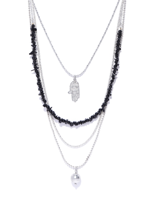 

Blueberry Metal Silver-Plated & Black Handcrafted Necklace