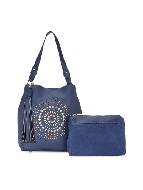 

Global Desi Blue Embellished Handheld Bag with a Pouch
