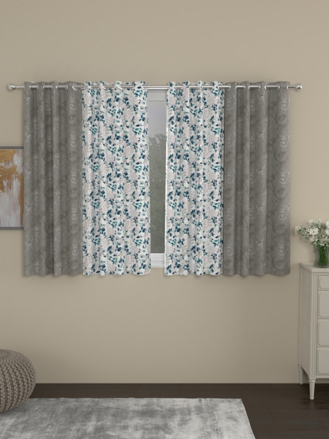

ROSARA HOME Grey & Blue Regal Sumo Matty Set of 4 Window Curtains