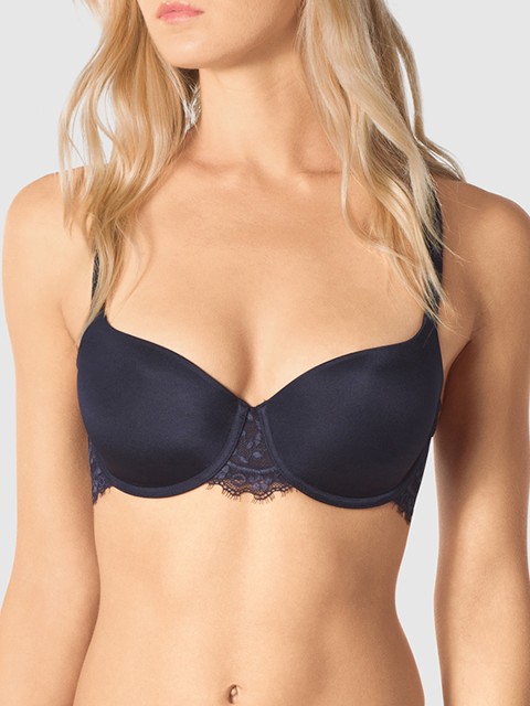 

La Senza Navy Blue Solid Underwired Lightly Padded Balconette Bra