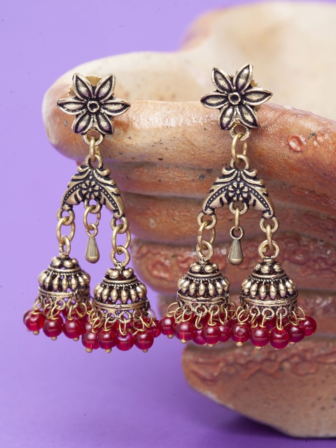 

Stoln Women Gold & Red Floral Jhumkas