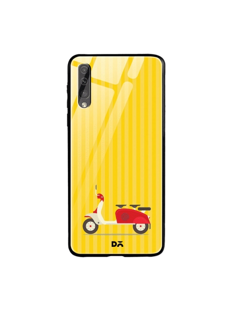 

DailyObjects Yellow & Red 3 To Go Scooter Striped Samsung Galaxy A50s Glass Case