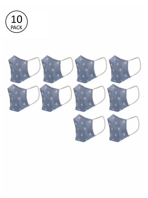 

Unisex 10 Pcs Blue Printed 2-Ply Anti Pollution Reusable Masks