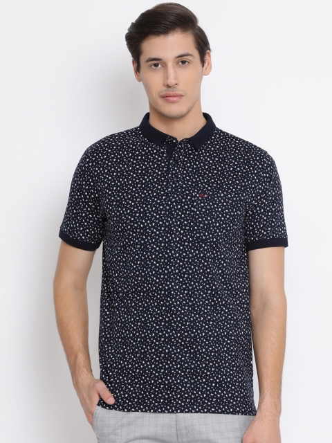 

Crimsoune Club Men Navy Blue Floral Print Polo Collar T-shirt