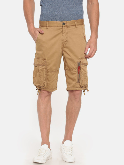 

t-base Men Khaki Brown Solid Regular Fit Cargo Shorts