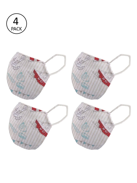 

nestroots Unisex 4 Pcs Off-White Printed 2-Ply Anti Pollution Reusable Masks