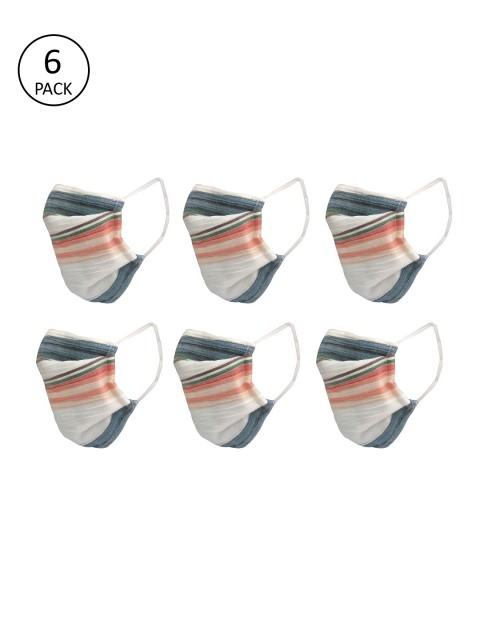 

nestroots Unisex 6 Pcs White & Red Striped 2-Ply Anti Pollution Reusable Masks