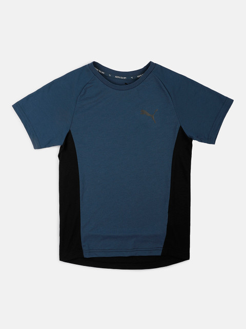 

Puma Boys Blue & Black Colourblocked Evostripe Tee Round Neck T-shirt