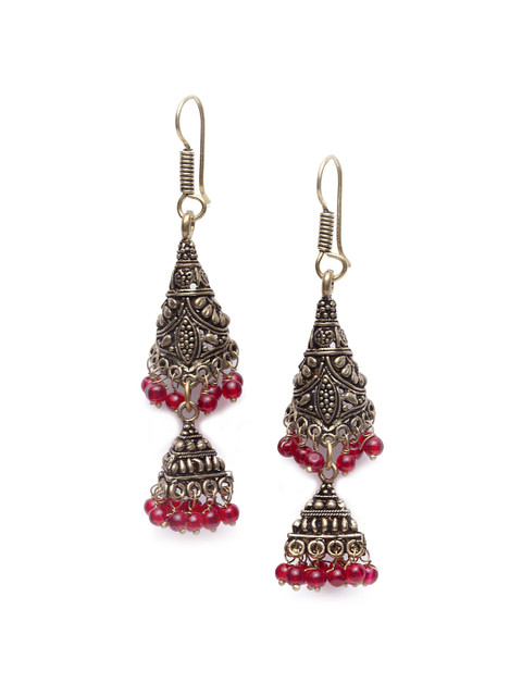 

Stoln Gold & Red Classic Oxidised Jhumkas