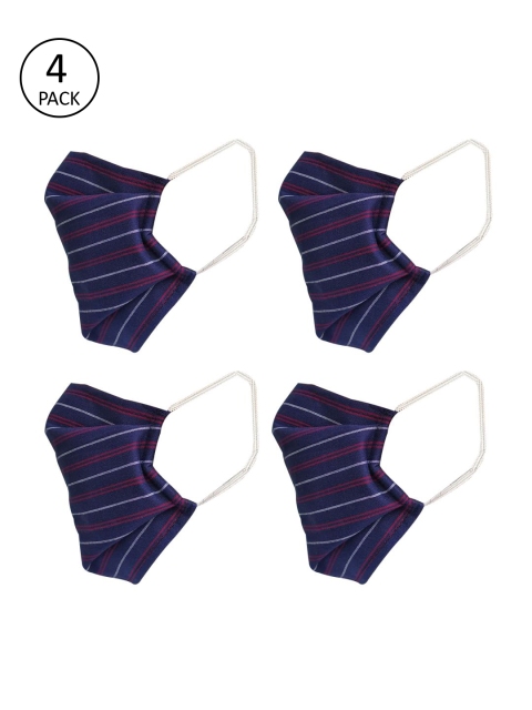 

nestroots Unisex 4 Pcs Navy Blue Striped 2-Ply Anti Pollution Reusable Masks