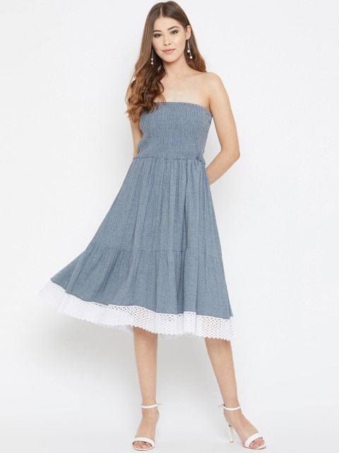

Ruhaans Women Grey & White Colourblocked Fit and Flare Dress