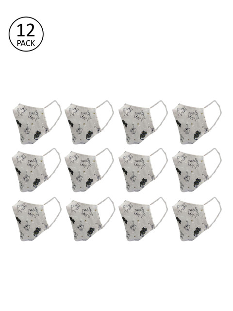 

nestroots Unisex 12 Pcs White Printed 2-Ply Anti Pollution Reusable Masks