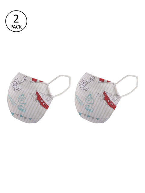 

nestroots Unisex 2 Pcs White Printed 2-Ply Anti Pollution Reusable Masks, Off white
