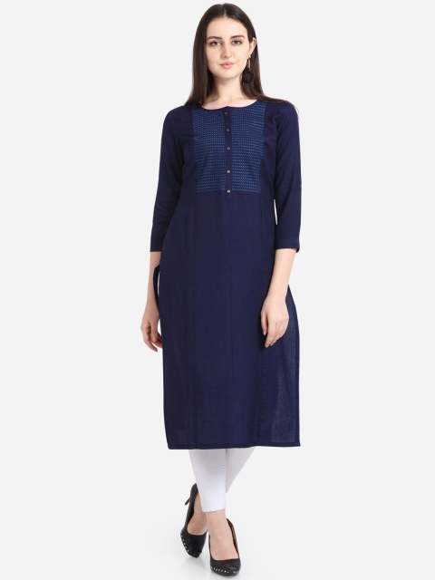

Kvsfab Women Navy Blue Solid Straight Kurta