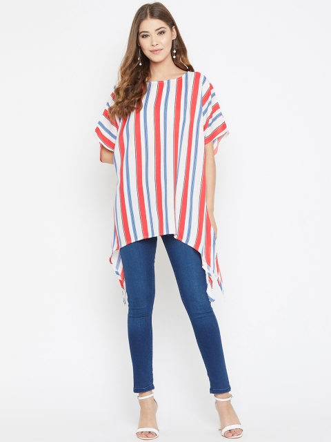 

Ruhaans Women Red & White Striped Longline Kaftan Top