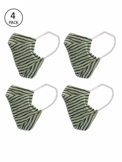 

nestroots Unisex 4 Pcs Green & Black Striped 2-Ply Anti Pollution Reusable Masks