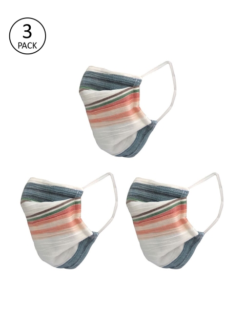

nestroots Unisex 3 Pcs White & Red Striped 2-Ply Anti Pollution Reusable Masks