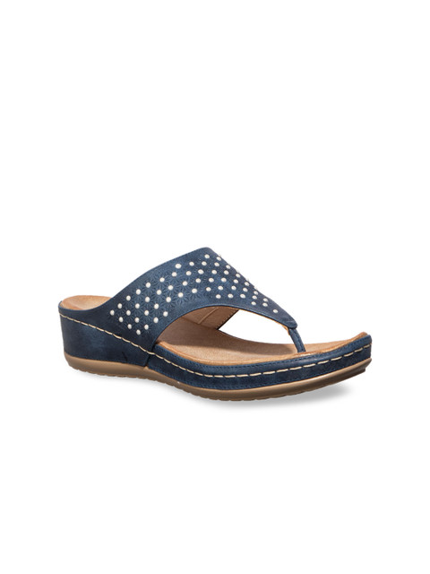 

Khadims Women Navy Blue Embellished Open Toe Comfort Heels