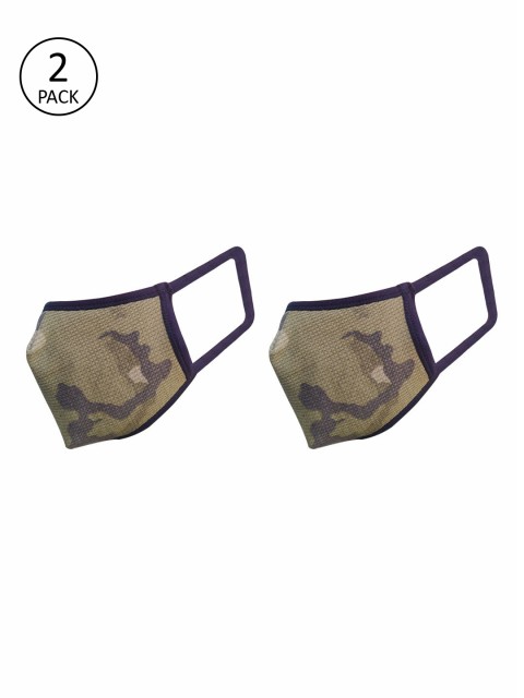 nestroots Adults Pack of 2 Olive Green Camouflage Print Reusable 2-Ply Cloth Masks