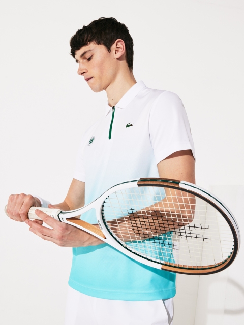 

Lacoste Men White Printed Roland Garros Zippered Breathable Polo Collar T-shirt