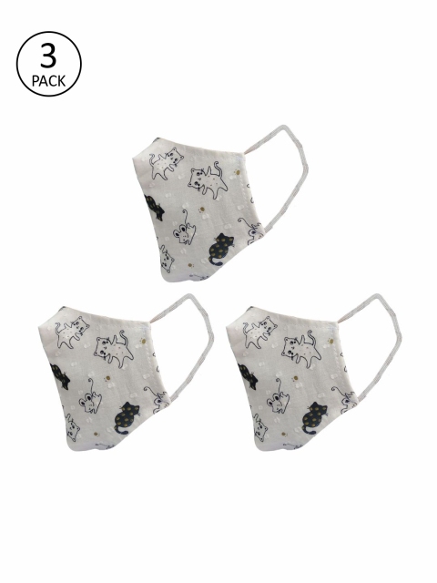 

nestroots Unisex 3 Pcs White Printed 2-Ply Anti Pollution Reusable Masks