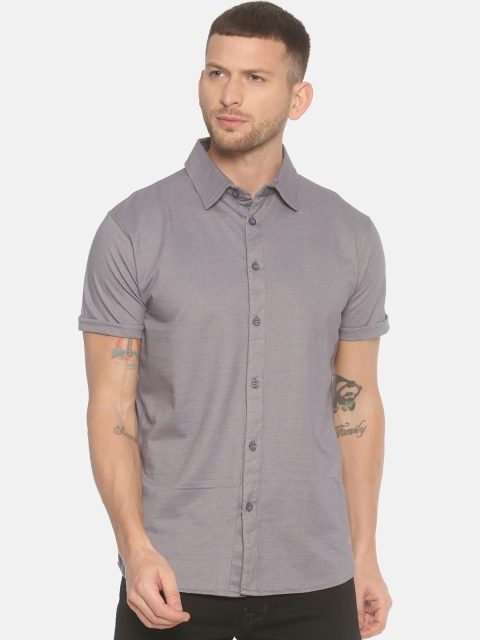 

T-Tog Men Grey Slim Fit Solid Knitted Casual Shirt