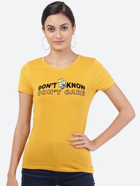 

Free Authority Women Yellow Minions Printed Round Neck T-shirt