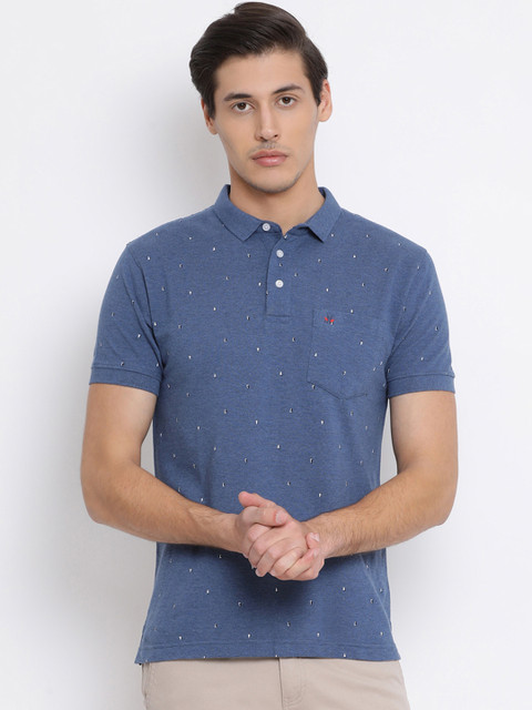 

Crimsoune Club Men Blue Printed Polo Collar T-shirt