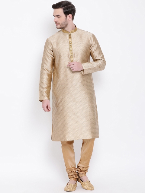 

Lakshya by Manish Men Gold Self Design Kurta with Churidar