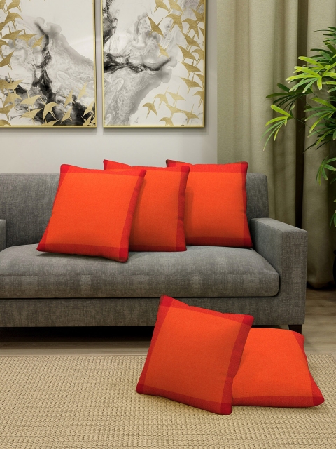 

KLOTTHE Orange & Red Set of 5 Colourblocked Square Cushion Covers