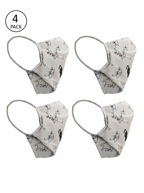 

nestroots Unisex 4 Pcs Off-White Printed 2-Ply Anti Pollution Reusable Masks