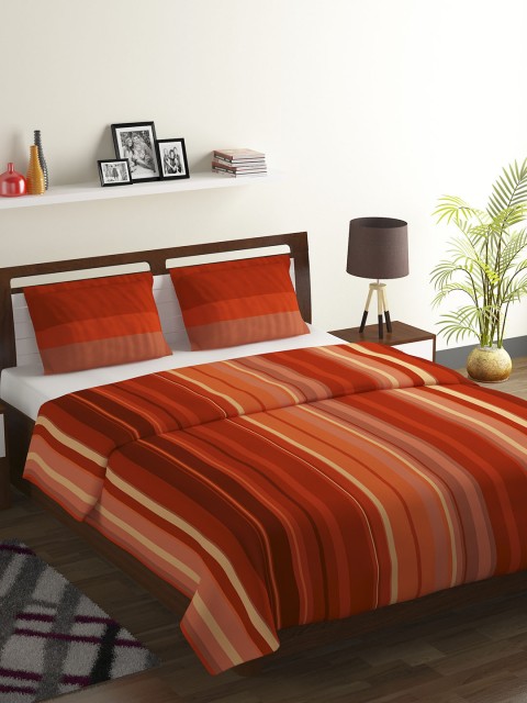 

BOMBAY DYEING Red & Orange Striped 104 TC Cotton 1 Queen Bedsheet with 2 Pillow Covers