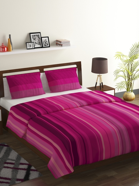 

BOMBAY DYEING Pink Striped 104 TC Cotton 1 Queen Bedsheet with 2 Pillow Covers