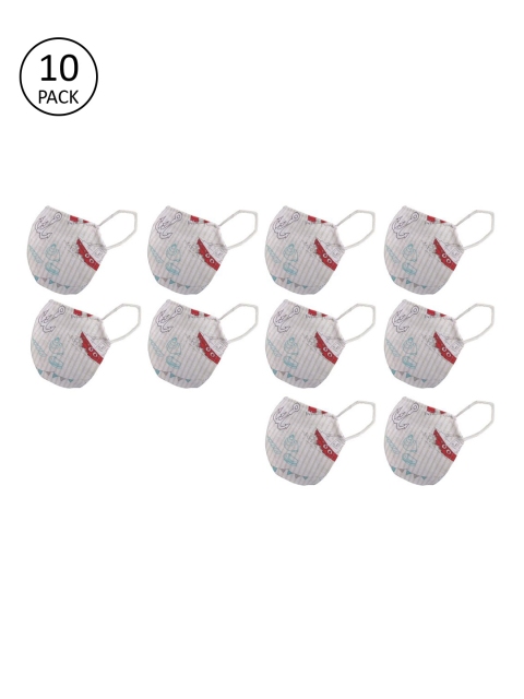 

nestroots Unisex 10 Pcs White Printed 2-Ply Anti Pollution Reusable Masks, Off white