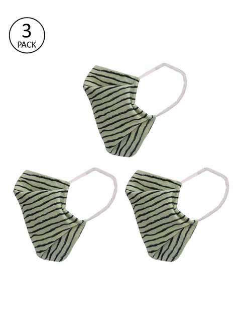 

nestroots Unisex 3 Pcs Green & Black Striped 2-Ply Anti Pollution Reusable Masks
