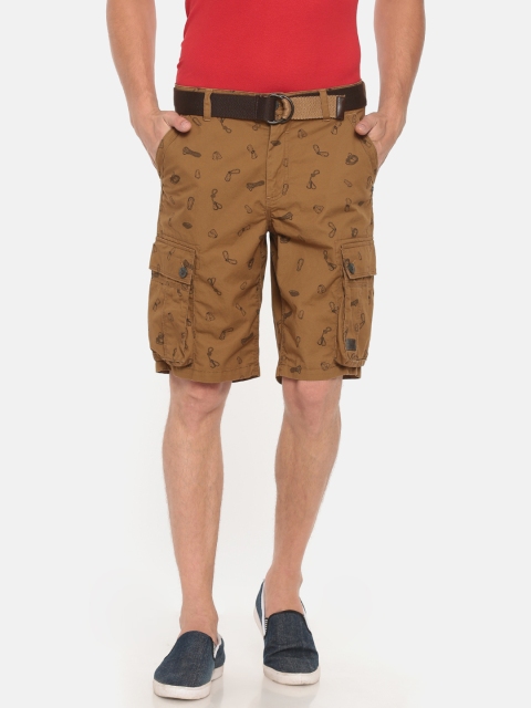 

t-base Men Brown Printed Regular Fit Cargo Shorts