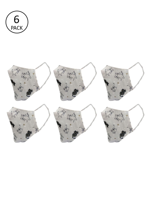 

nestroots Unisex 6 Pcs White Printed 2-Ply Anti Pollution Reusable Masks