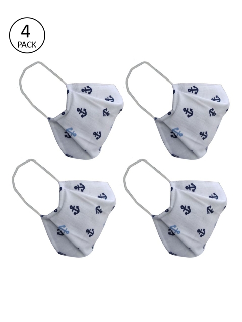 

nestroots Unisex 4 Pcs White Printed 2-Ply Anti Pollution Reusable Masks